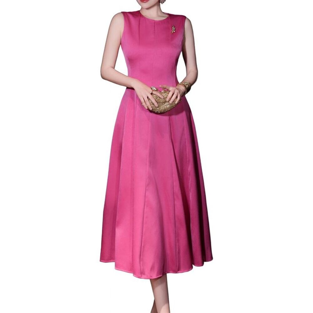 Burryco Womens Solid Sleeveless Midi Dress